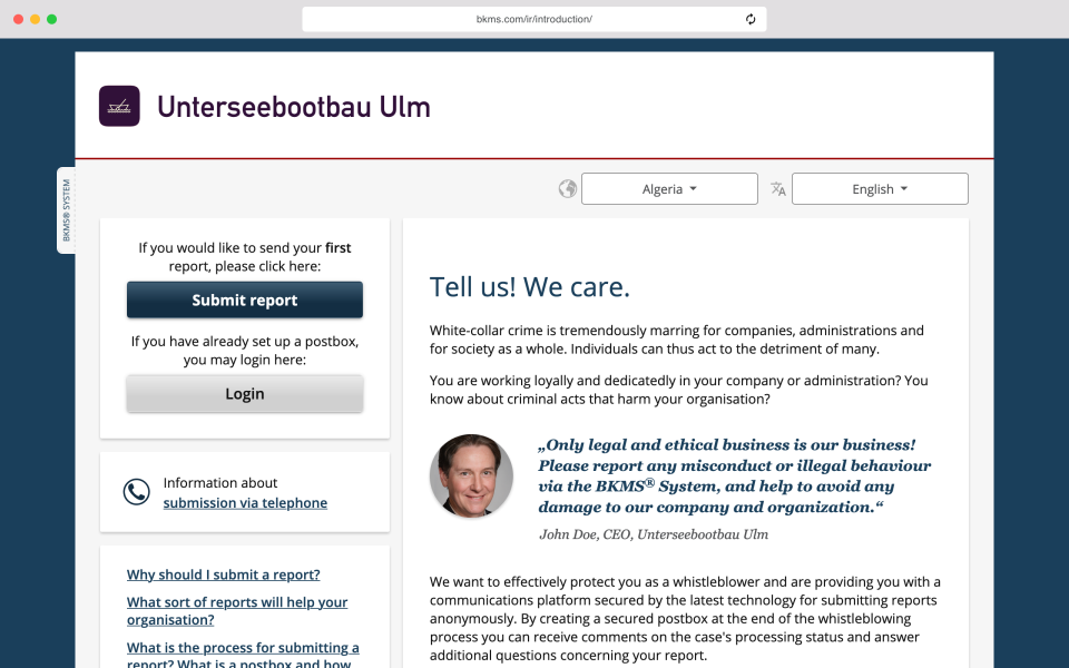 screenshot of BKMS Compliance System